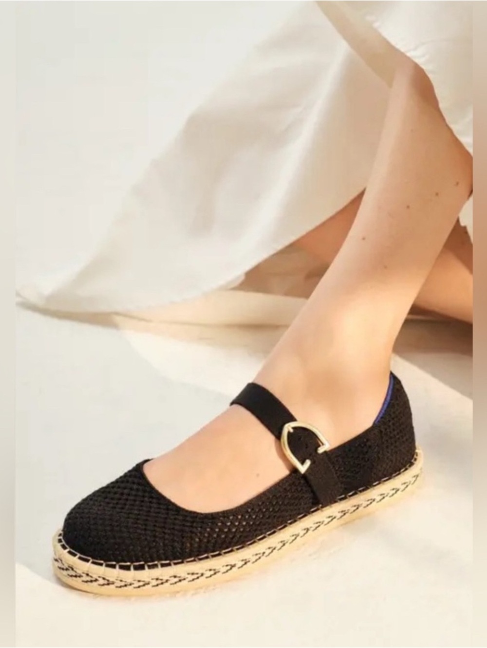 Rothy’s Espadrille Mary Jane Flats Ballet Size 6 Hemp Black - Picture 6 of 8